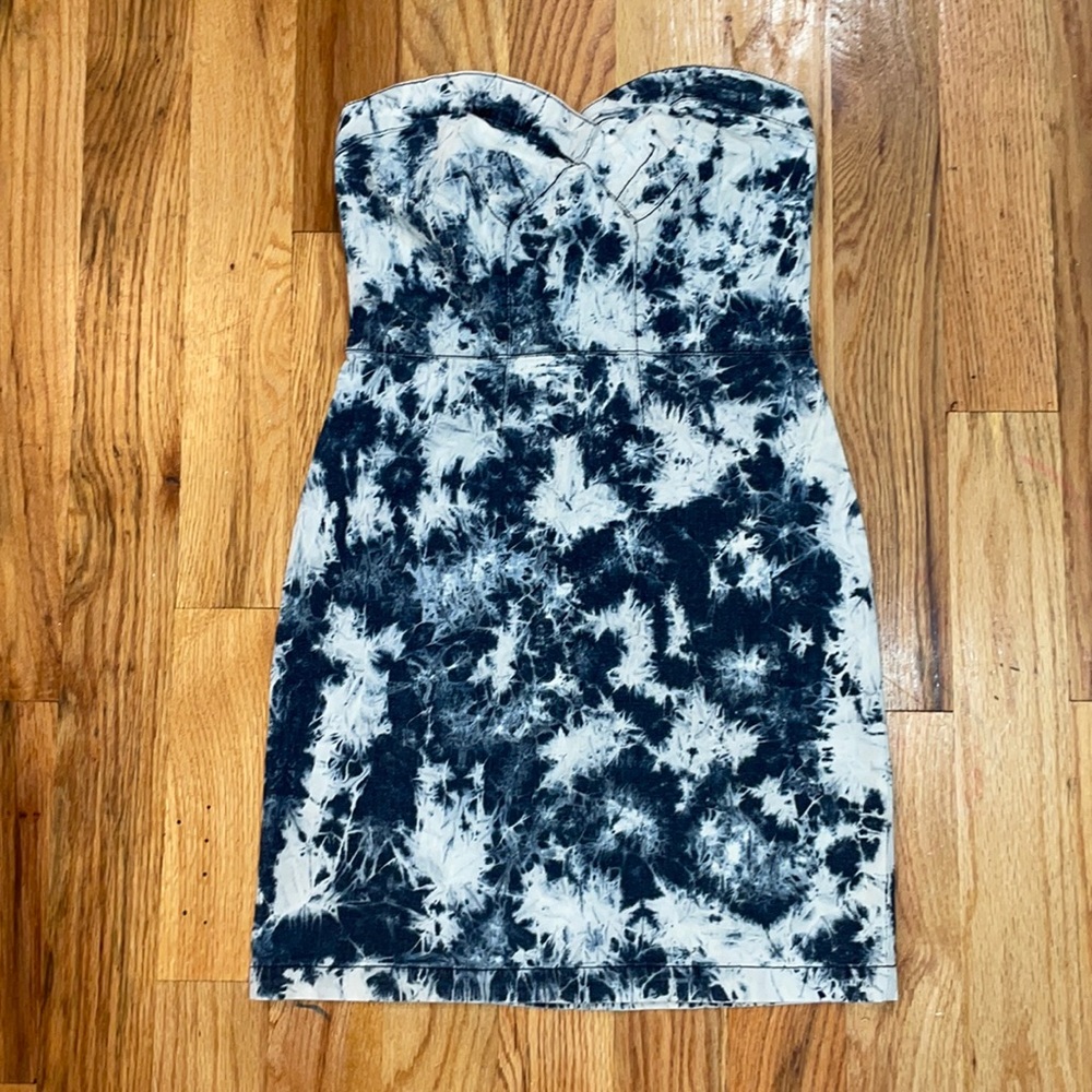 Paris Blues Denim Tye Dye Stretch denim tube strapless dress Mini M